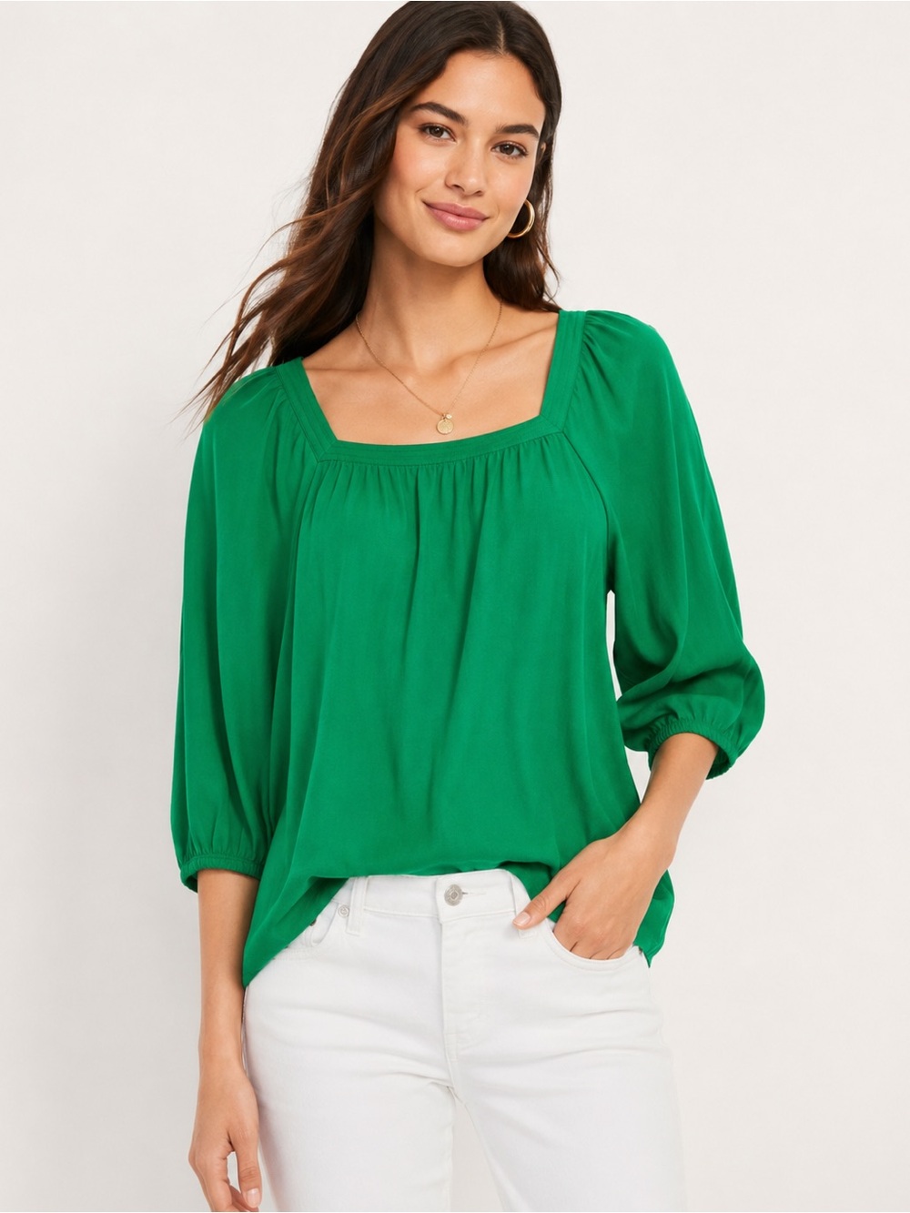 LOFT Green Relaxed Ruched Blouse